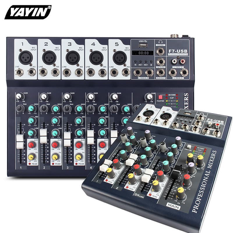 Professional 4-7 Channel Metal Mixing Console with USB Bluetooth Reverb, Performance DJing, Compact Size, YAYIN Brand