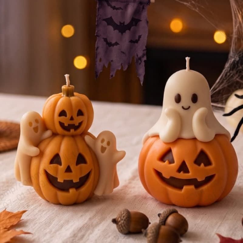 Cross-border Halloween Happy Ghost Pumpkin Silicone Mold DIY Craft Plaster Cement Ornament Mold