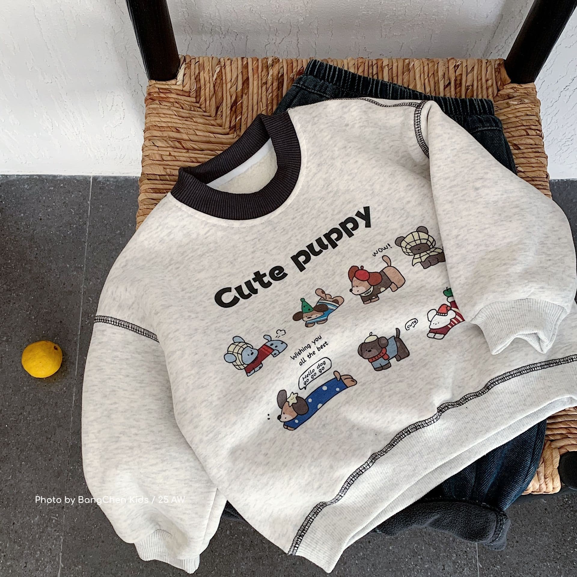 Bangcheng Children's Fleece Hoodie, 2025 Winter New Cute Cartoon Pullover Base Layer for Boys and Girls