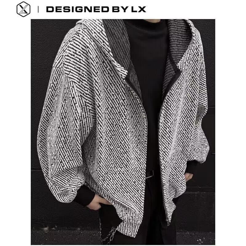 American Style Hooded Striped Jacket for Men, New Spring/Fall Casual Retro Streetwear High-End Light Luxury Coat