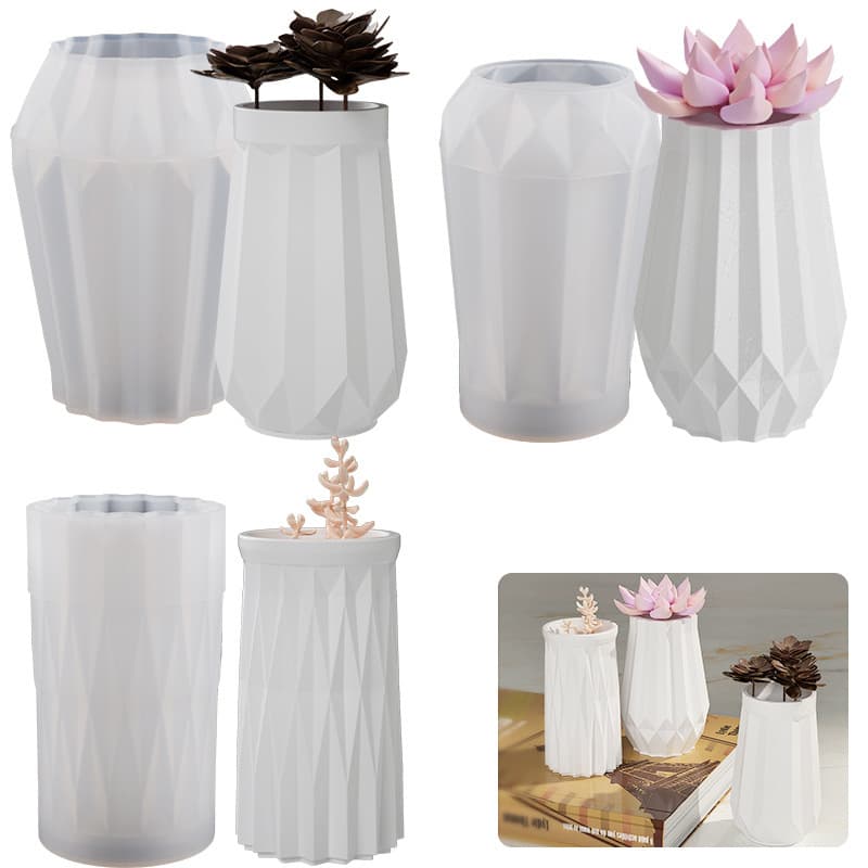 Tall Cut-Face Vase Silicone Mold, Resin Epoxy Mirror Mold, Plaster Artificial Flower Vase Mold Decorative Ornament