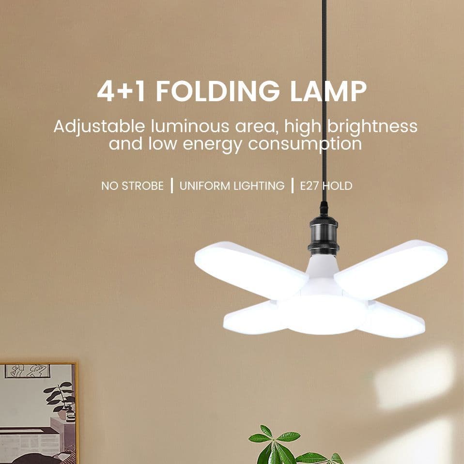 LED Garage Bulb Super Bright Home E27 Screw Base Foldable Four-Leaf High Power UFO Energy-Saving Ceiling Fan Light