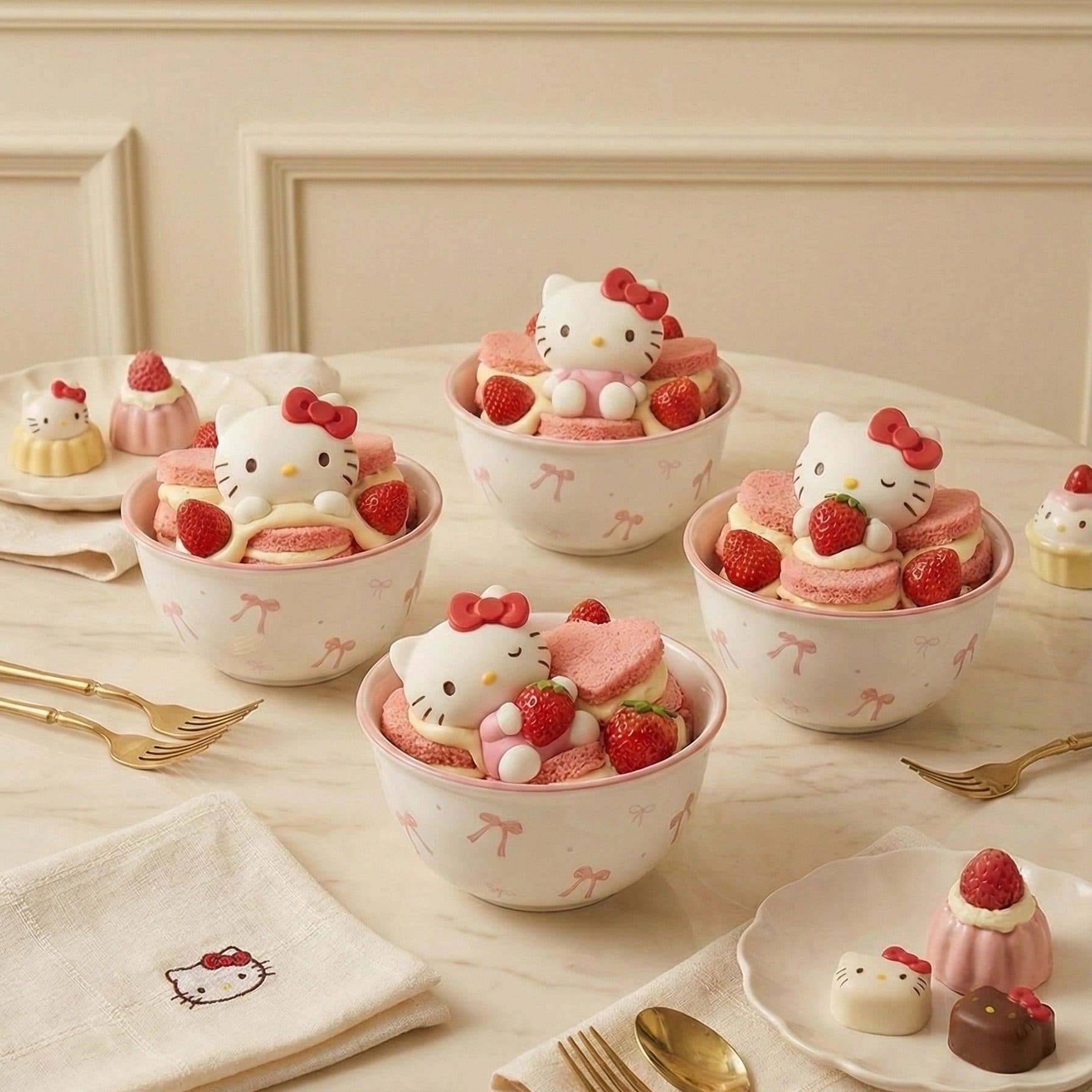 2026 Christmas Internet Celebrity KT Cat Strawberry Bowl Birthday Cake Decoration Holiday Dressing Ceramic Bowl Dessert Cake Bowl