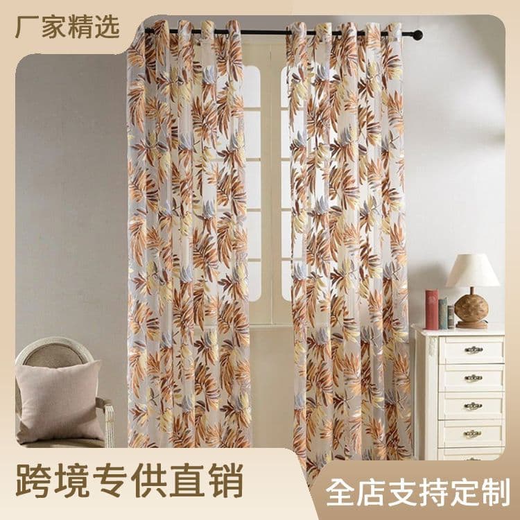 Cross-border Exclusive Amazon Tropical Plant Print Living Room Bedroom Sheer Curtain, Southeast Asian Hotel Project Window Screen