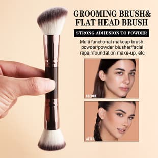 Single Dual-Ended Foundation Brush Set - Contour Brush + Flat Top Setting Brush, Angled Flat Top + Round Powder Brush