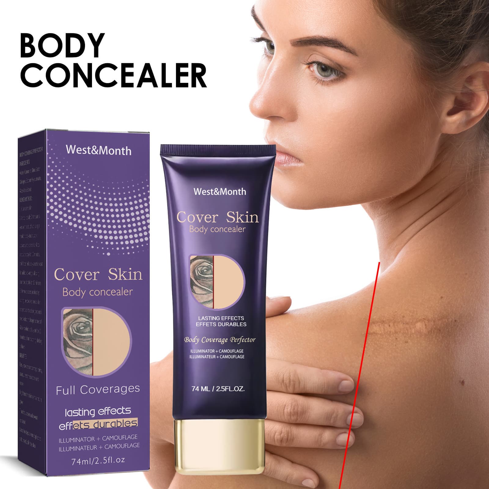 West&Month Body Concealer Waterproof Cover Tattoo Scars Birthmarks Scars Invisible Body Cover
