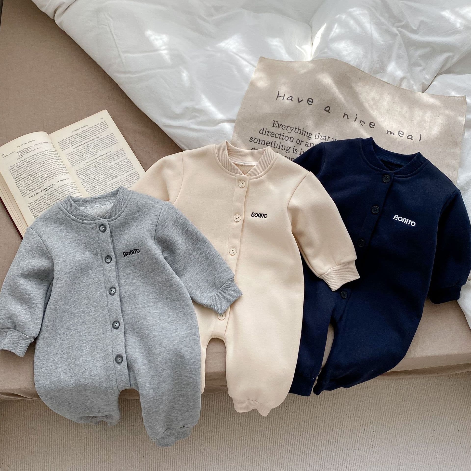 Baby Clothes Autumn Winter Korean Style Boys Girls Long Sleeve Romper Fleece Lined Thickened Warm Oxygen Bodysuit Outing