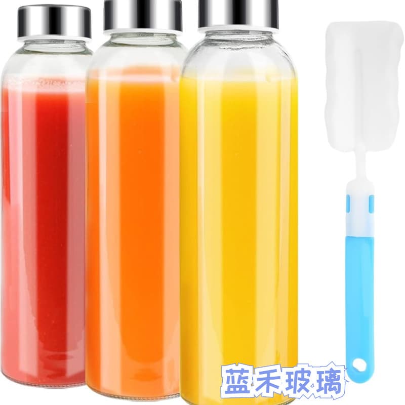 Amazon 18oz Water Bottle 6-Pack 500ml Clear Glass Juice Bottle Drink Juice Fruit Tea Cup with Lid Leak-Proof