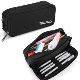 Amazon Large Capacity Oxford Fabric Student Pencil Case Double Layer Zipper Stationery Bag Ins Simple Pencil Pouch
