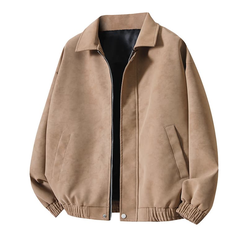 Men's Retro Casual Leather Jacket with Turn-Down Collar for Spring/Autumn, Solid Color, 2025 Style, Unisex, Plus Size