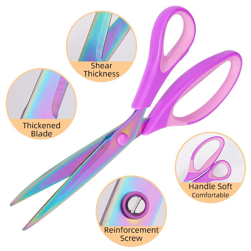 Stainless steel three-piece titanium-plated scissors set, office scissors, household tailor scissors, sewing combination scissors, multi-functional hand scissors.