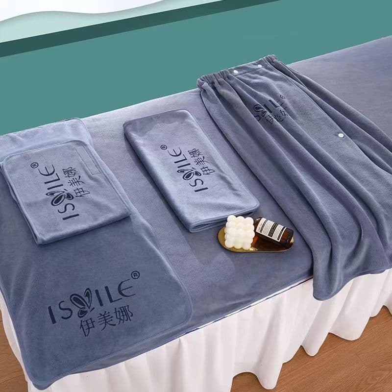 Beauty Salon Thickened Towel Set, Skin Care Soft Absorbent Bath Towel, Bed Cover Towel, Bath Wrap, Head Towel with Logo