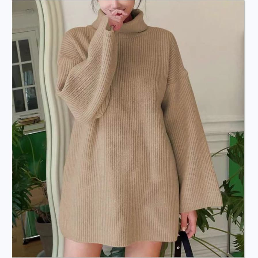Exclusive In-Stock Fashion Women's Casual Knit Sweater 2025 Cross-Border New Loose Solid Color High-Neck Sweater Women's Clothing