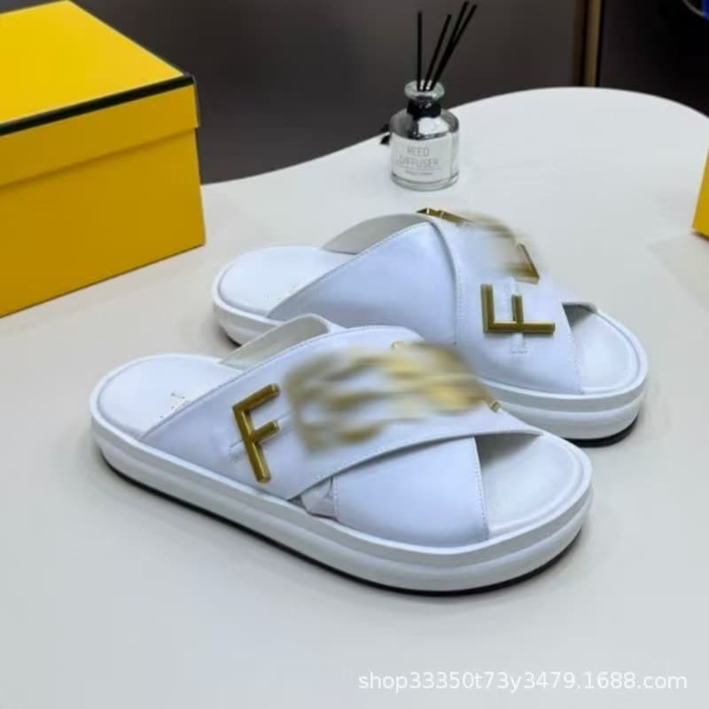 F family men's slippers, genuine leather men's and women's couples shoes, new hot style horse bit Mule slippers, flat shoes, cross-border shoes