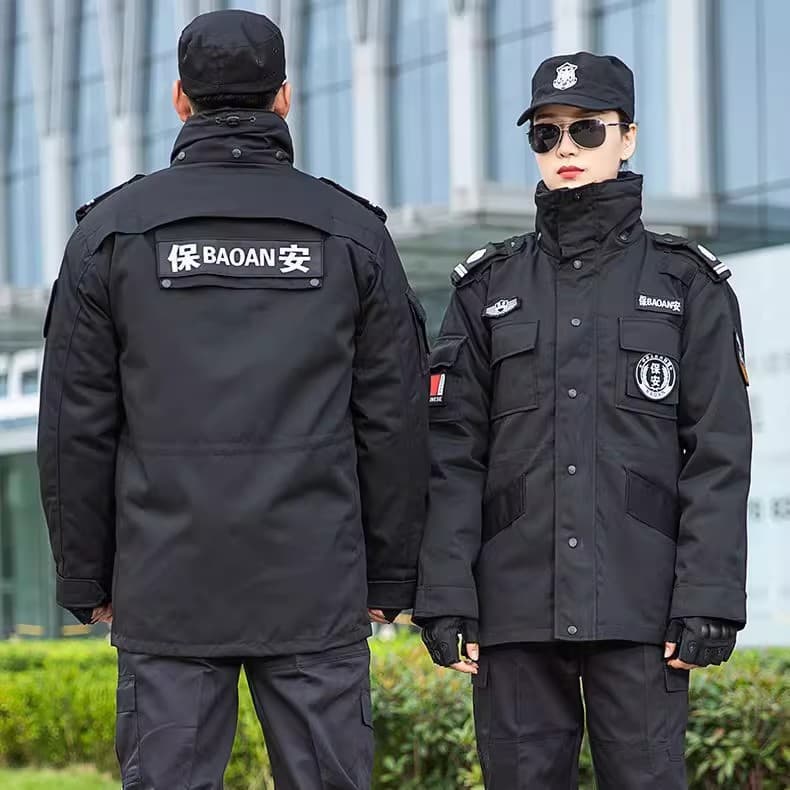 New Winter Security Coat with Twill Grid Pattern, Special Duty Cold-Proof Multifunctional Cotton Coat for Property Maintenance and Training