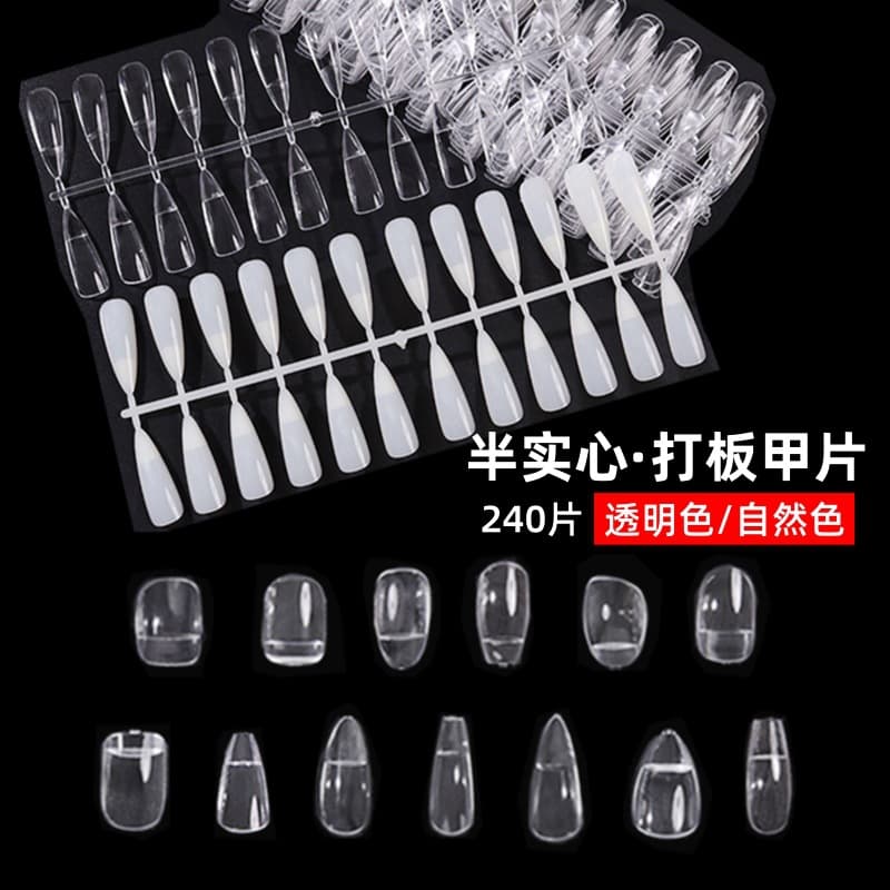 New High-Transparency Nail Art Practice Tips Half-Solid Short Square, Oval, Coffin, Stiletto Shapes Nail Polish Color Chart for Nail Salons