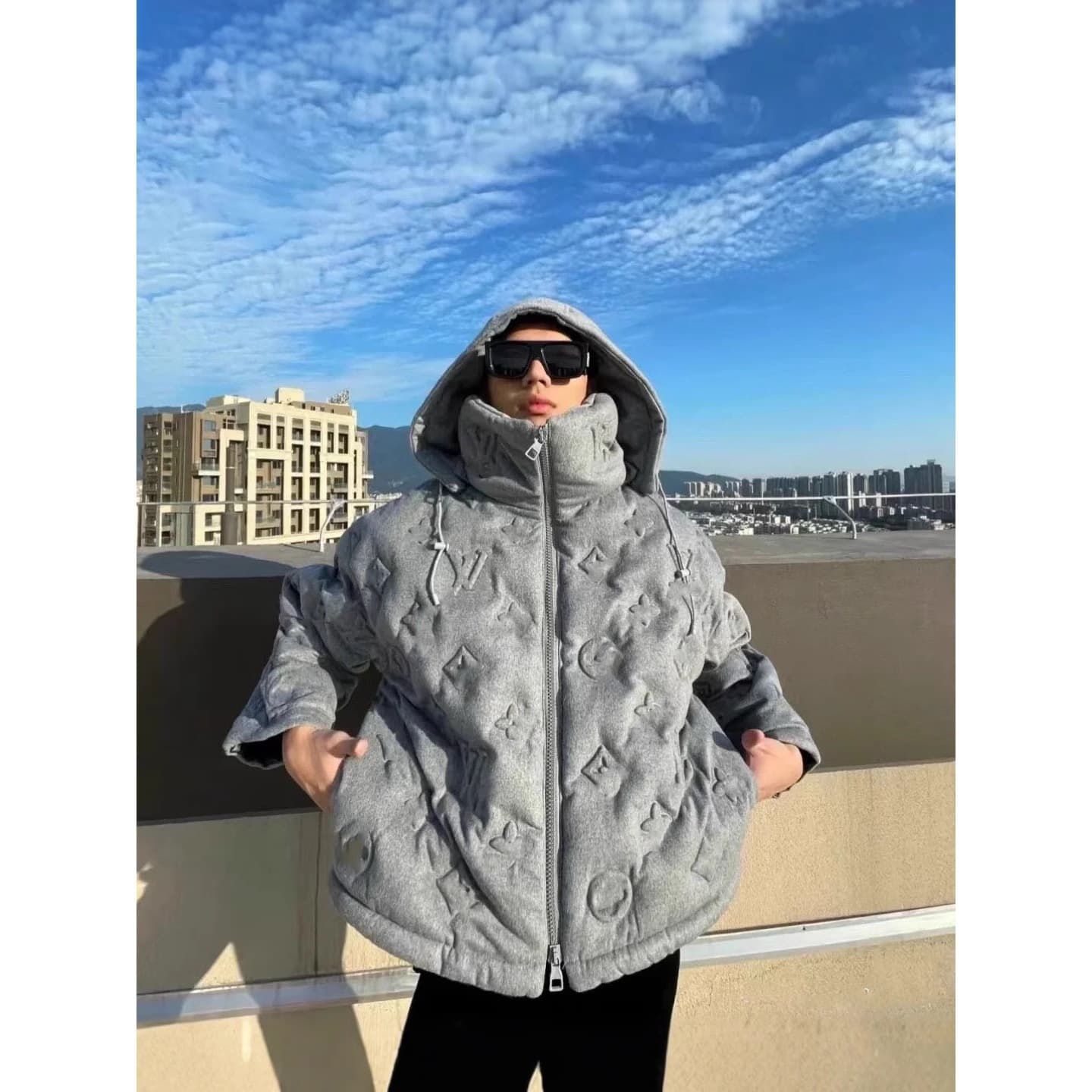 25 European and American Style Autumn/Winter Letter Jacquard Embossed Wool Puffy Down Jacket Fashion Unisex Outerwear