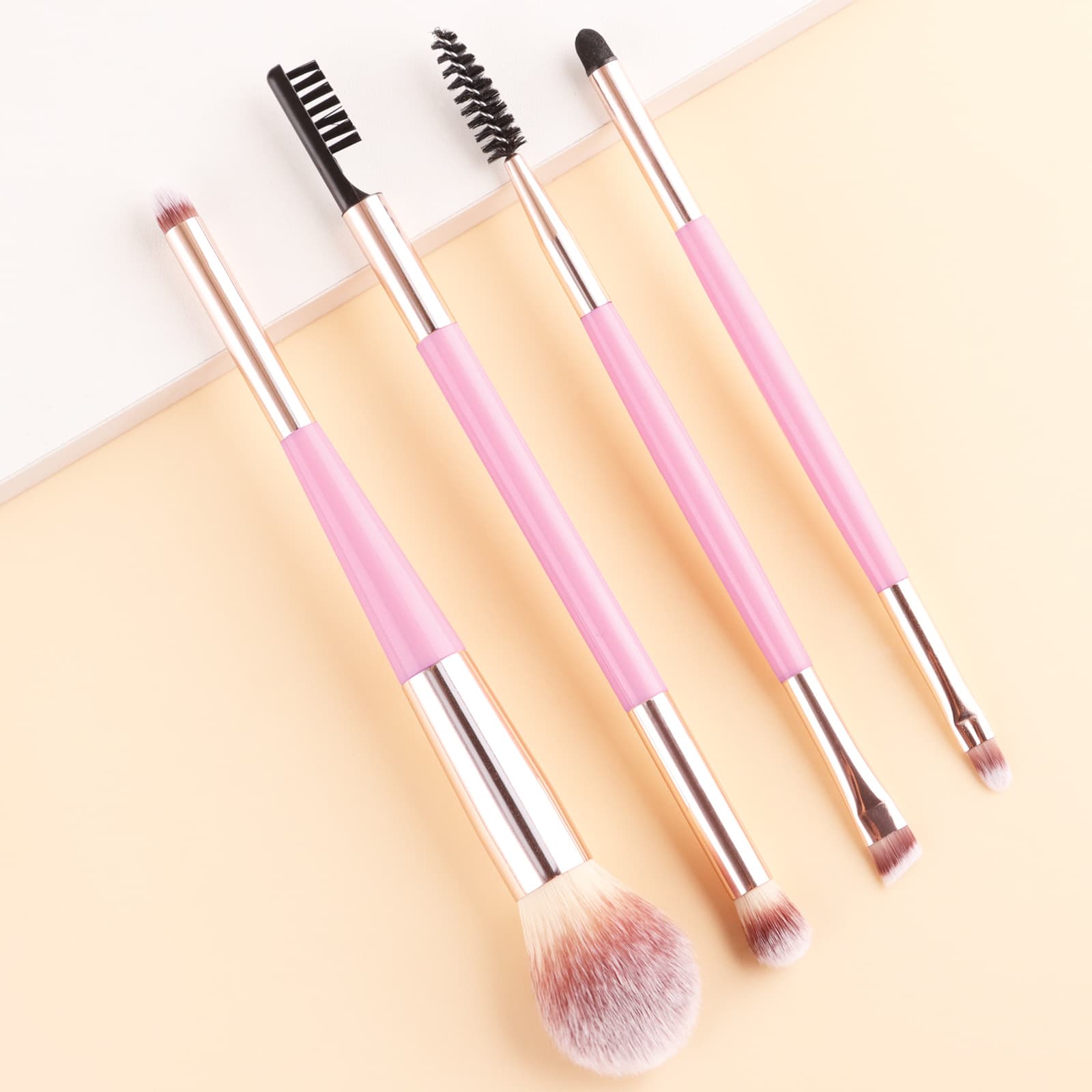 Multi-color 4-piece double-ended makeup brush set, dual-purpose powder brush, eyebrow brush, eye shadow brush, eyelash brush combination