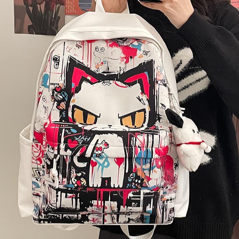 Dark Graffiti Comic Backpack for Boys, Middle School, High School, and College Students, Unisex Fashion Trendy Double Shoulder Bag