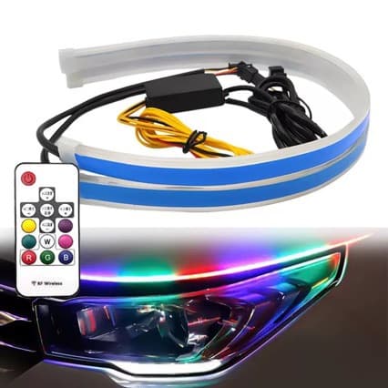Ultra-thin Light Guide Strip Dual-Color Daytime Running Light Flowing Turn Signal 60cm RGB Remote Control Tear Eye Decoration Light