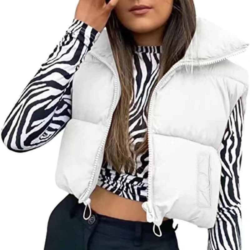 European and American style cotton vest for women winter stand-up collar thickened cotton vest sleeveless bread coat waistcoat for women high waist