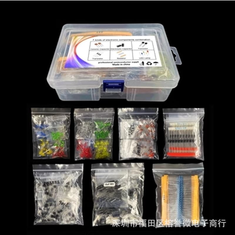 1500Pcs 7 Components Large Set 3/5mm Luminous Led Diode Ceramic Chip Electrolytic Capacitor Metal Film