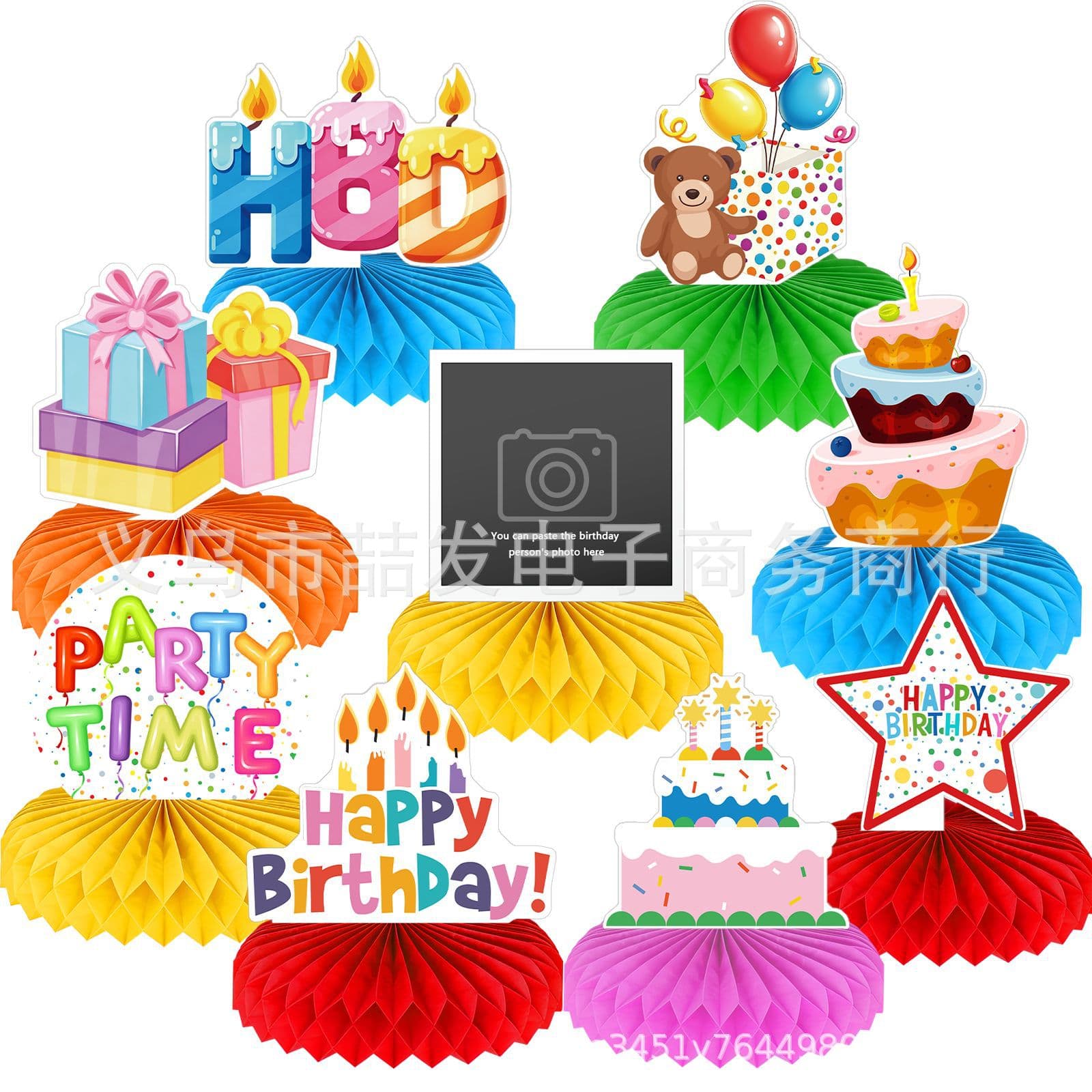 Birthday Centerpiece, Colorful Theme Honeycomb Center Decoration, Kids Birthday DIY Handmade Gift Party Supplies Decor