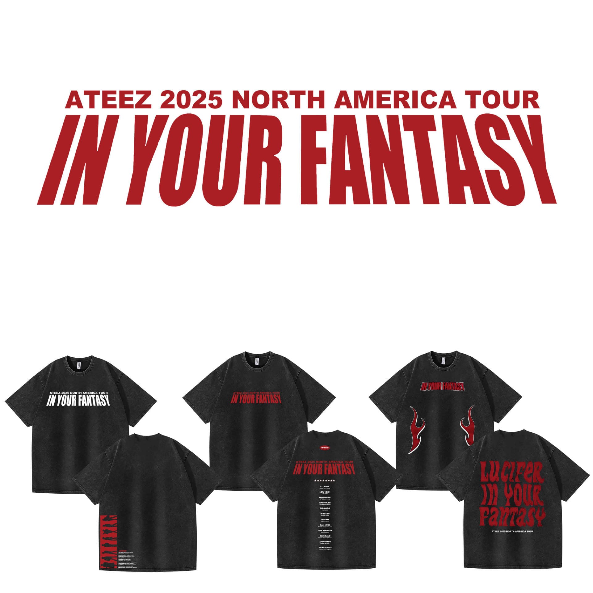 2025 Washed Distressed ATEEZ Album Independent Site Fan Support Group Merch Printed Summer Short Sleeve