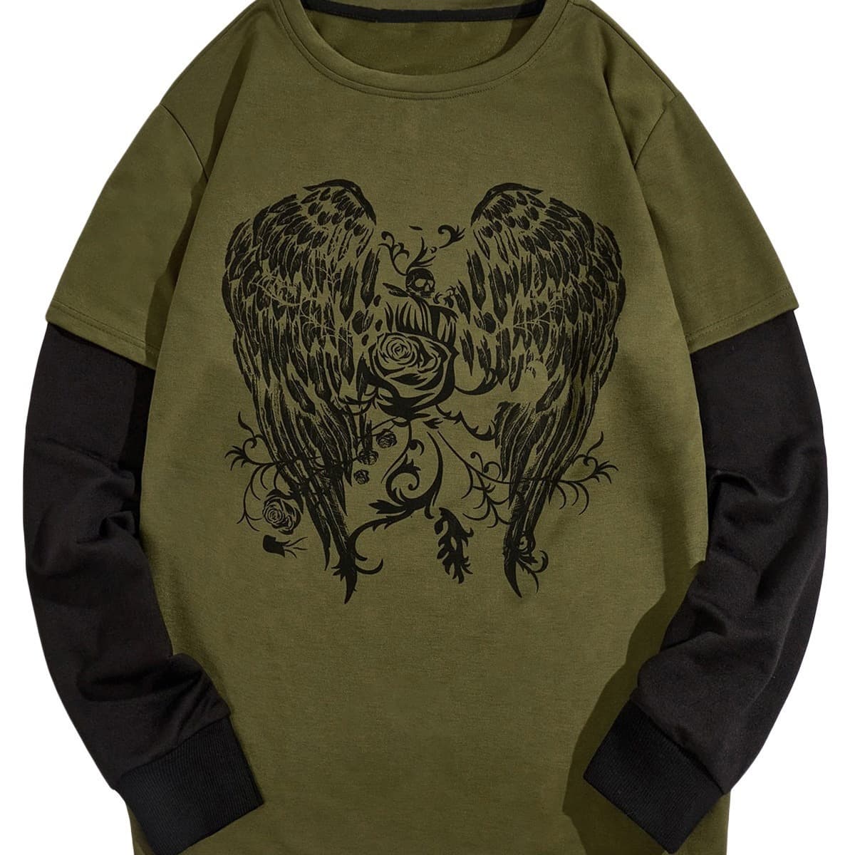 Cross-border Amazon Europe and America 2024 New Printed Long Sleeve Contrast Color Sweatshirt Wings Rose Print Color Blocking Women's Sweatshirt