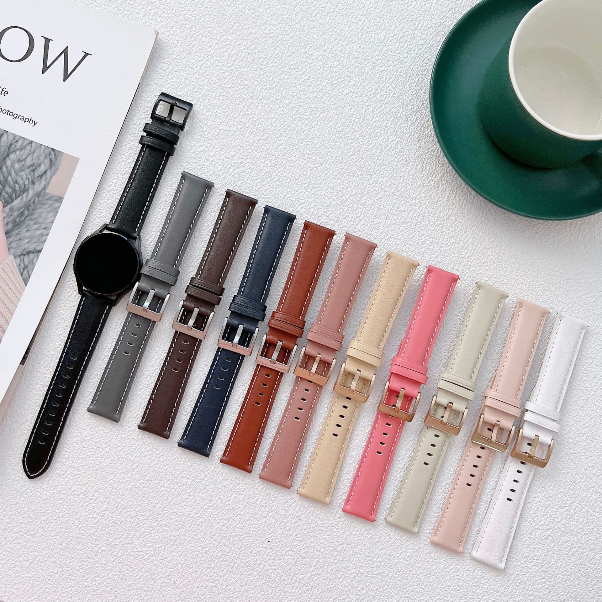 Suitable for Galaxy watch strap Huawei gt3 smart watch Stitched leather 20/22mm wrist strap