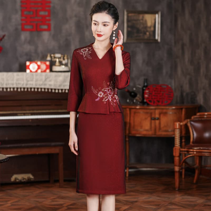 2024 New Style Spring Dress for Middle-aged Mothers - Mid-sleeve Dress for Middle-aged and Elderly Women, Slim Waist, Wide-leg Dress