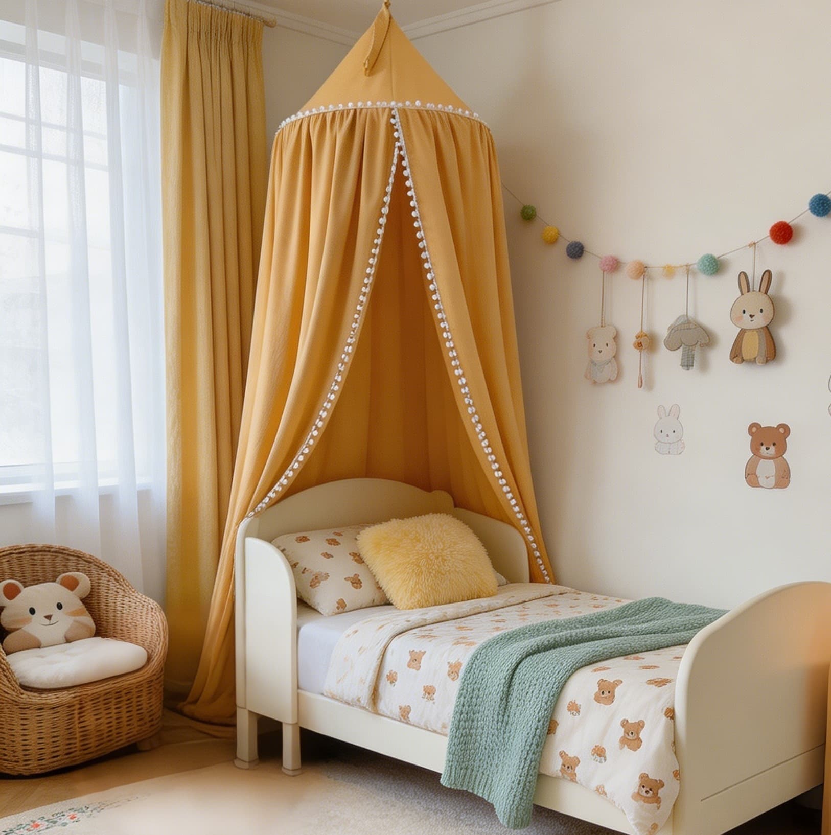[Multiple Colors Available] Nordic INS Style Children's Dome Bed Canopy, Pure Cotton Blackout Mosquito Net, Baby Play Tent