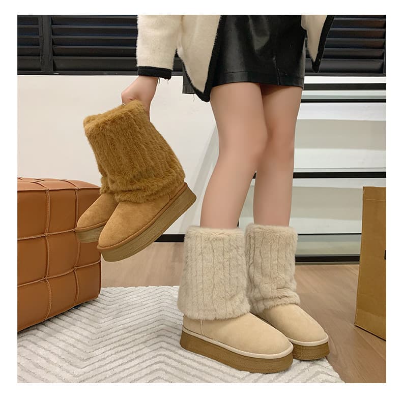 Nine-Tailed Fox Fur Inner Height Increase 11cm Rubber Foam Platform Cow Suede Zhou Dongyu Winter Genuine Suede Snow Boots