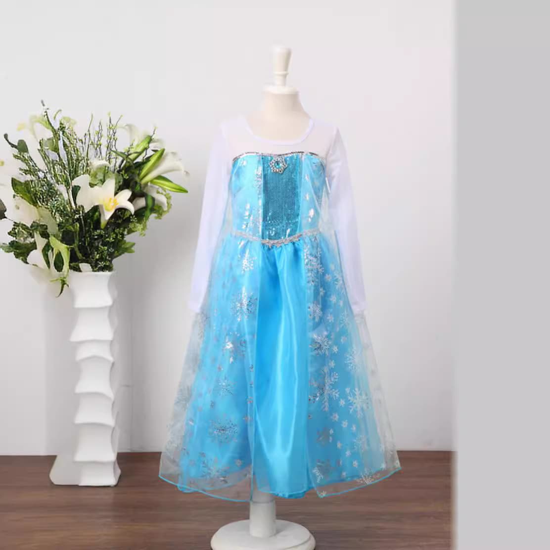Frozen Elsa Princess Dress Long Sleeve Girls Costume Children Queen Outfit