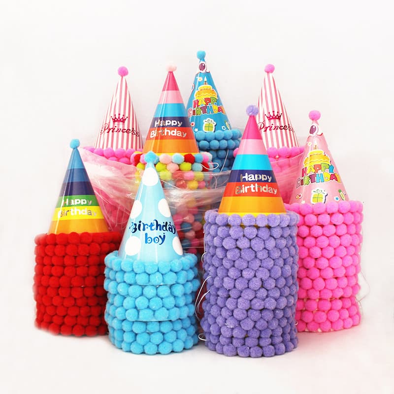 Free Shipping Pointed Hat Pom Pom Hat Party Birthday Hat Dinner Party Decorative Colorful Hat