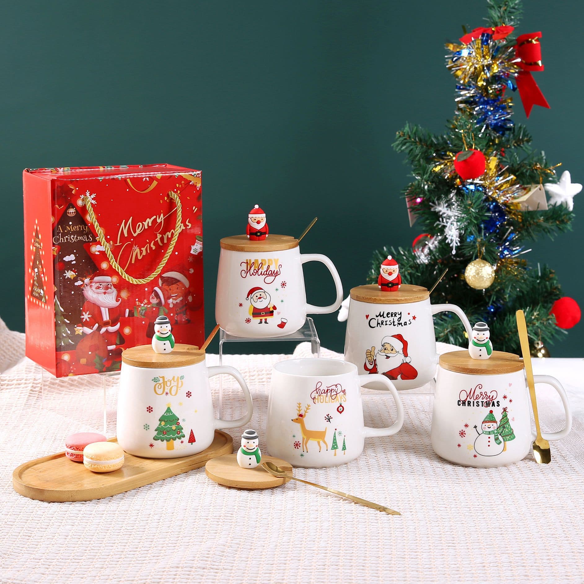 Christmas mug ceramic cup gift box creative gift cup large capacity water cup with lid spoon advertising cup LOGO