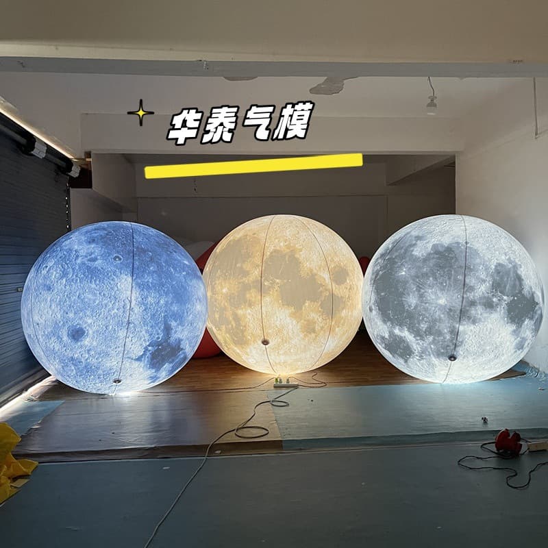 PVC Planet Gray, Yellow, Blue Moon Inflatable Model with Lights, Simulated Moon and Eight Planets