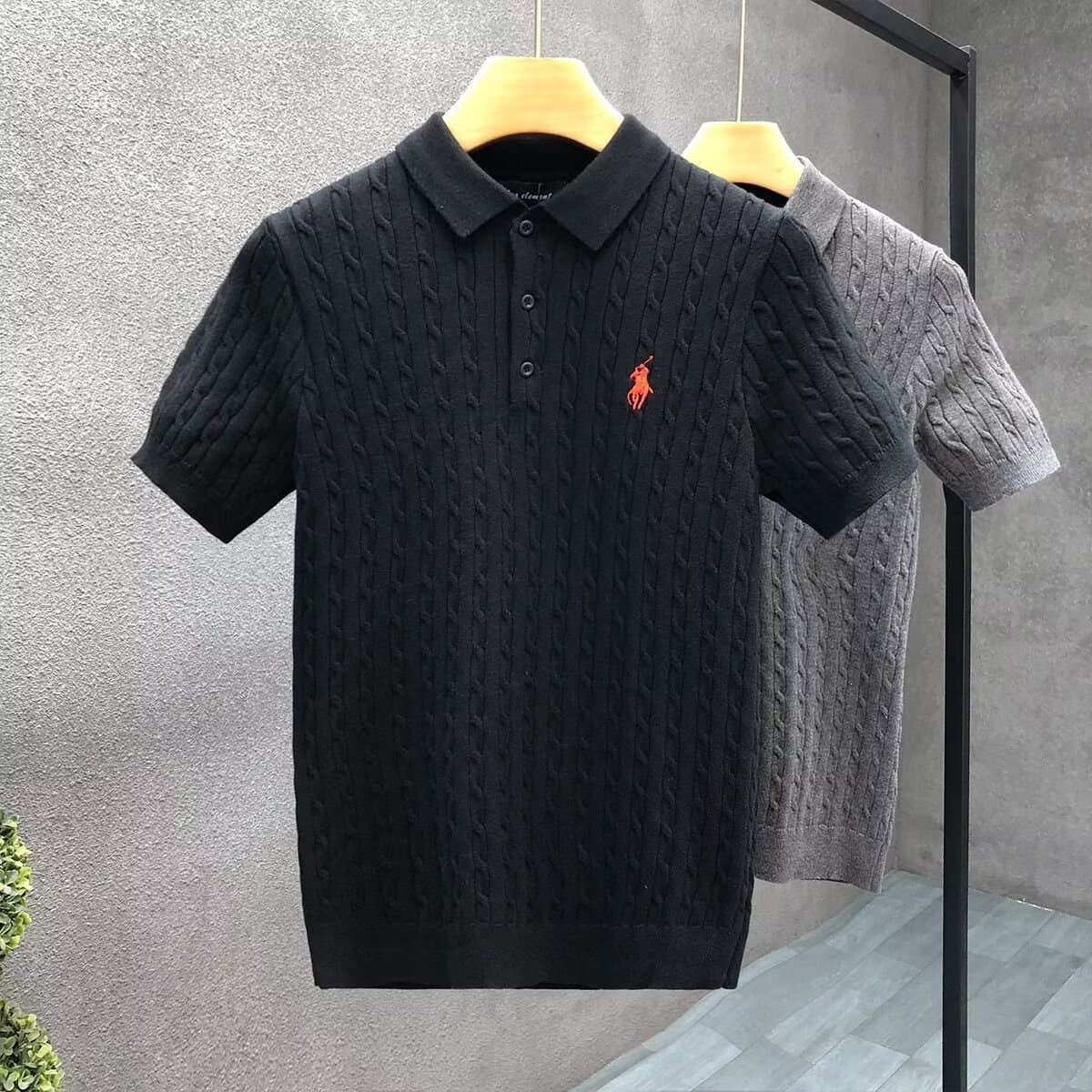 Cross-border new high-quality raffia embroidery versatile twist men's knitted lapel POLO shirt short-sleeved top trendy