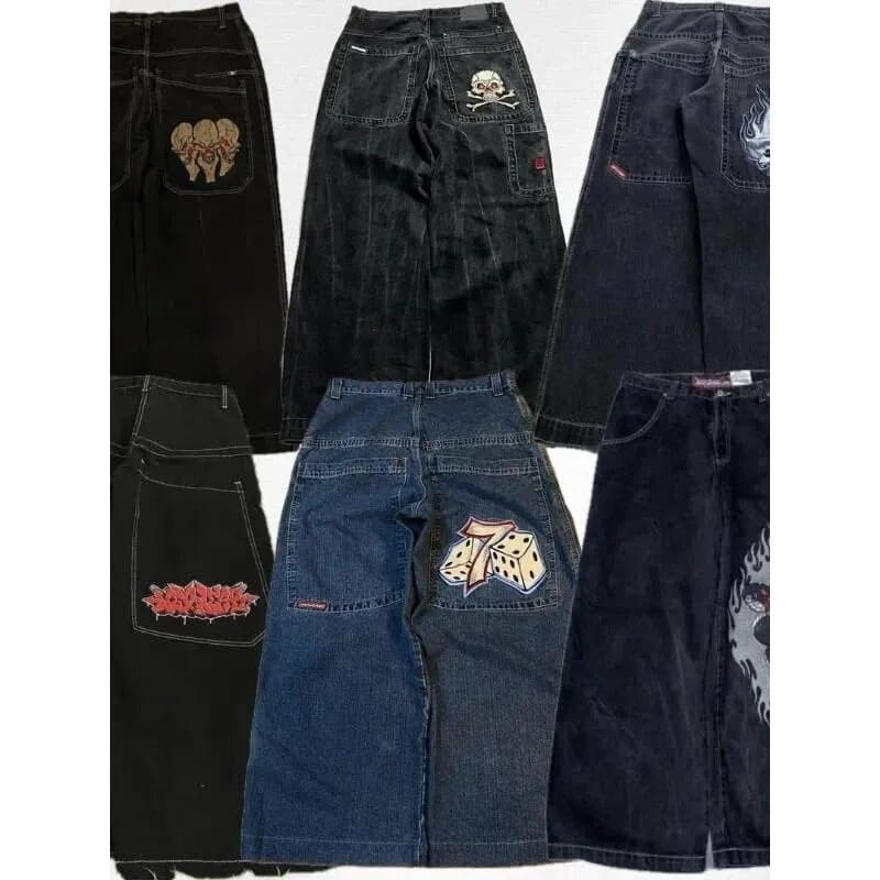 American streetwear hip-hop pattern embroidered straight-leg jeans, men's fashion casual versatile jeans