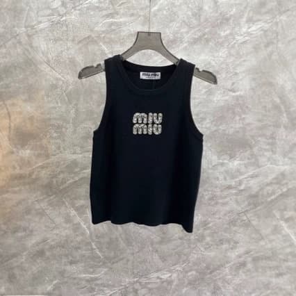MU Rhinestone Letter Knit Vest Top Korean Slim Fit Sleeveless Camisole
