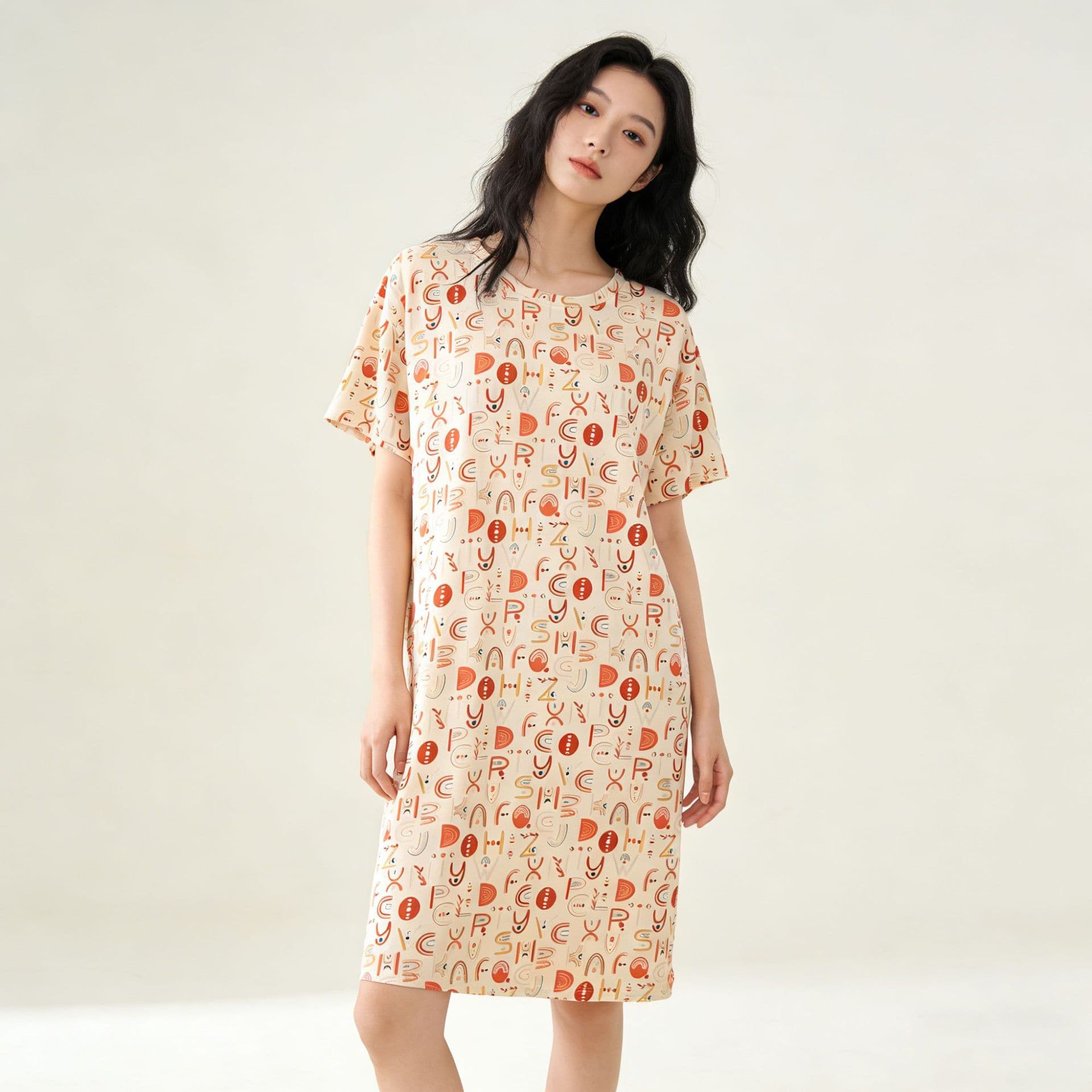 Factory Source Women's Short Sleeve Nightgown [Multiple Prints] Wearable as Outerwear Midi Skirt Summer Modal Women's Nightgown