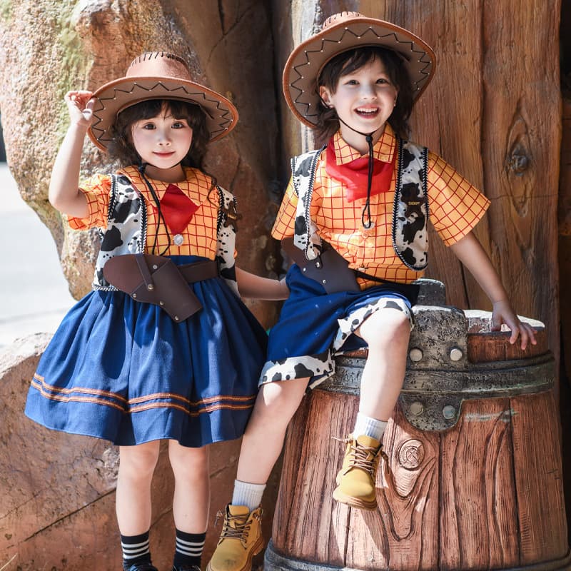 Children's Day Costume Girls Boys Denim Cartoon Woody Toy Story Dress Shorts Set