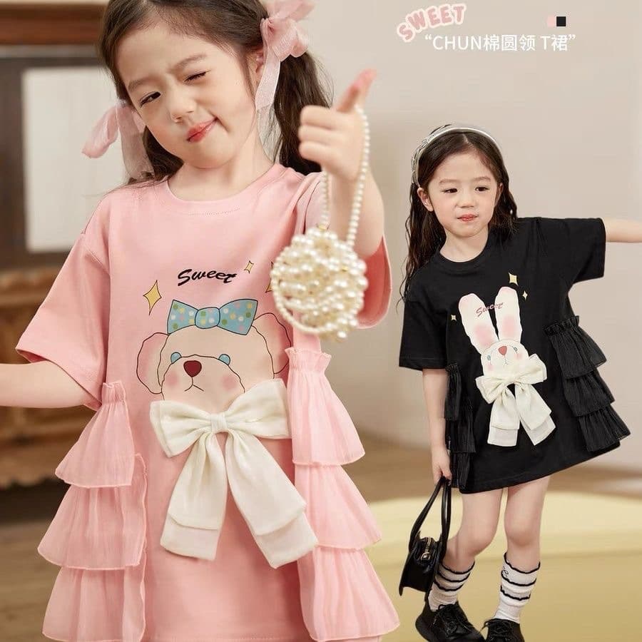Girls Short Sleeve T-Shirt Summer 2026 New Style Children's Clothing Girls Summer Top Trendy Dress