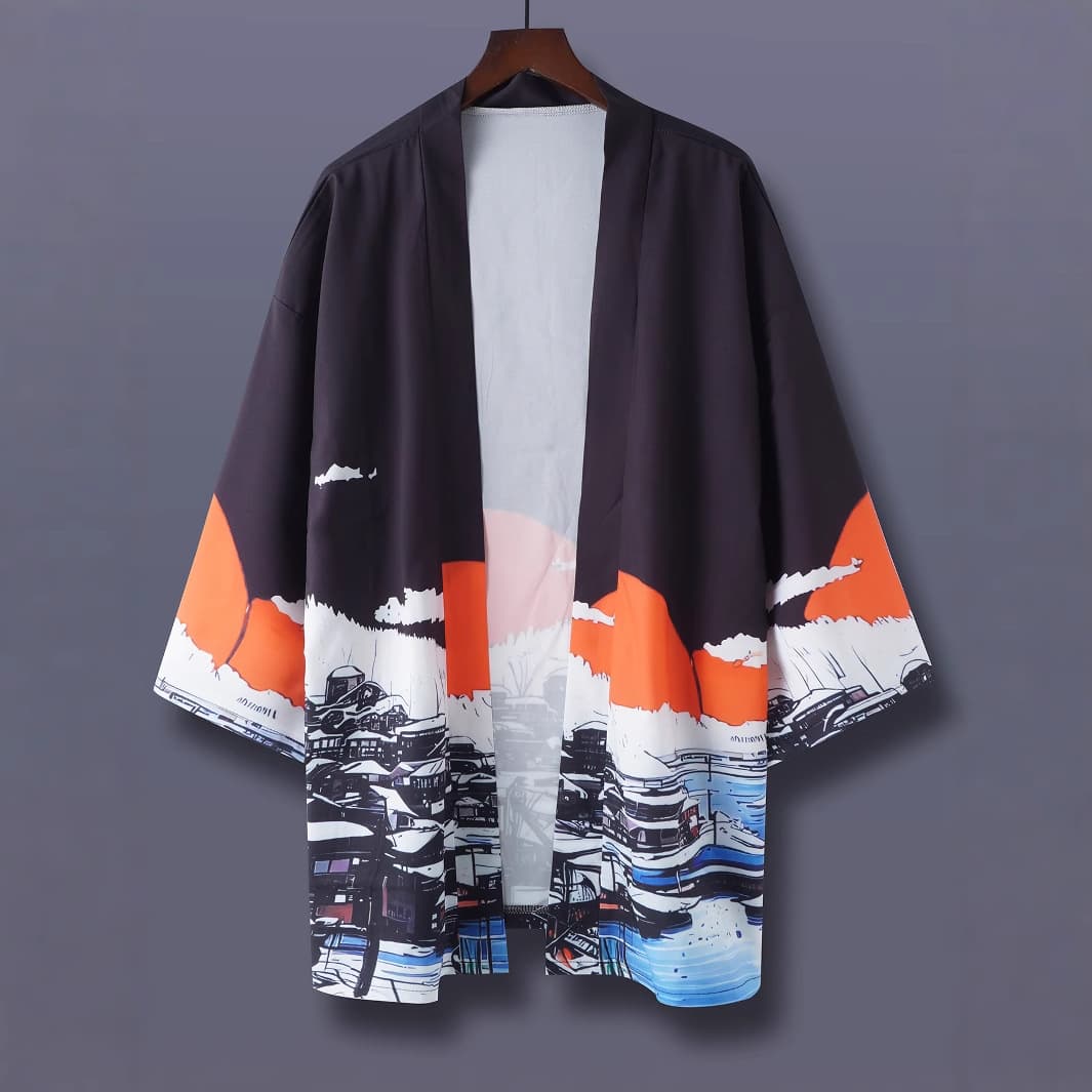 Thin Improved Japanese Kimono Cape Loose Japanese Trendy Three-Quarter Sleeve Haori Cardigan Light Summer Sun Protection Jacket