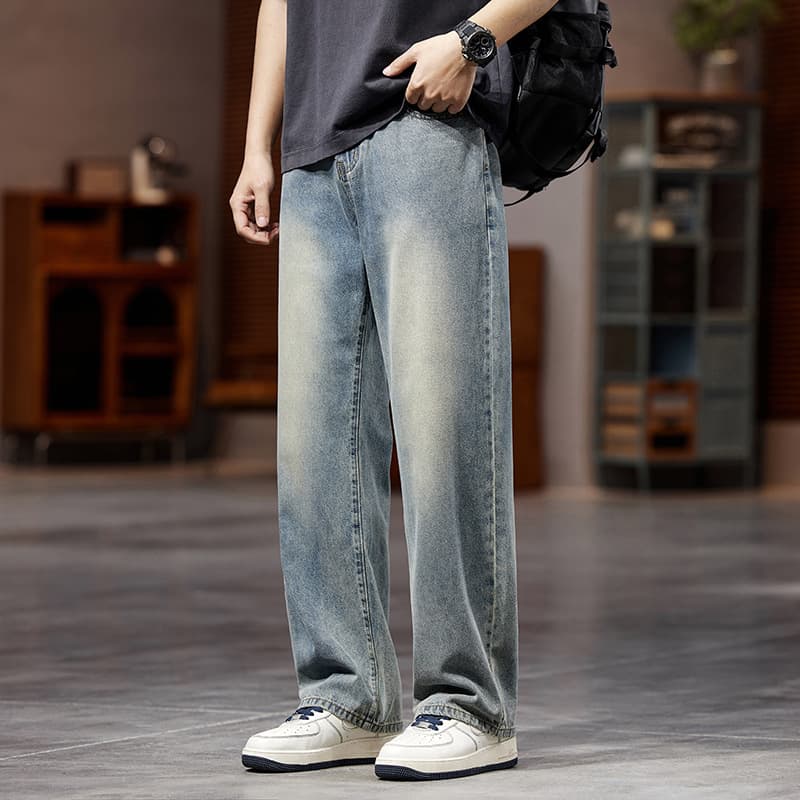 9929|Plus Size Men's Summer New Retro High Street Jeans Loose Straight Leg Long Pants
