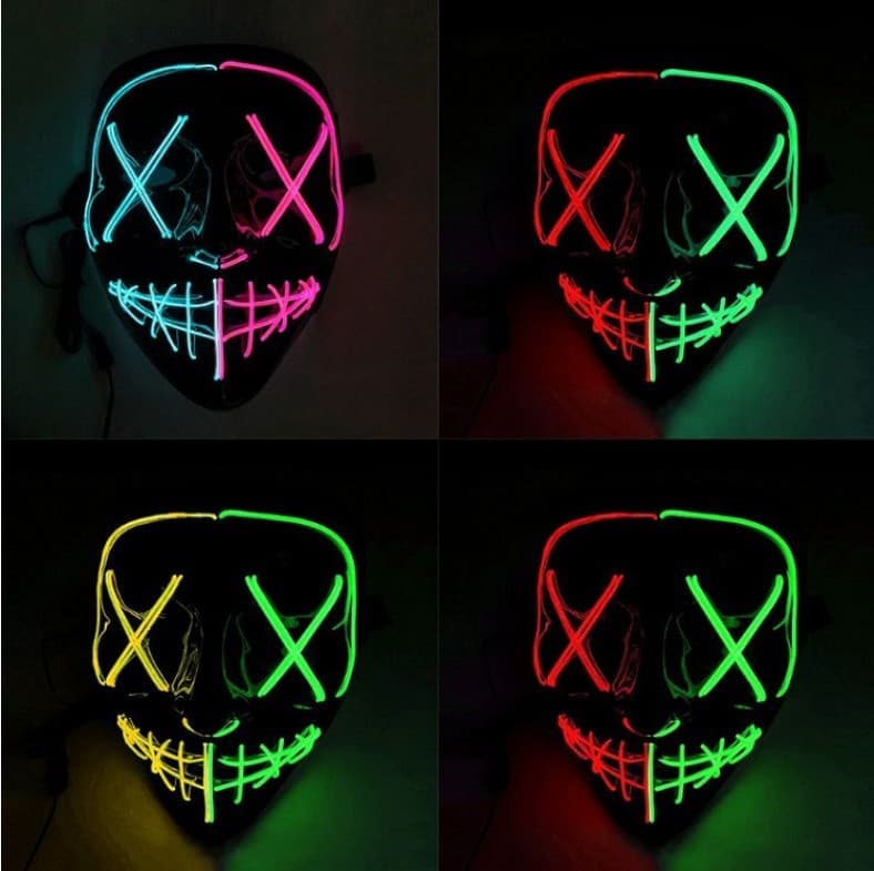In Stock Amazon Halloween Dual-Color Mask, EL Cold Light KTV Dance Party Scary Fluorescent Mask