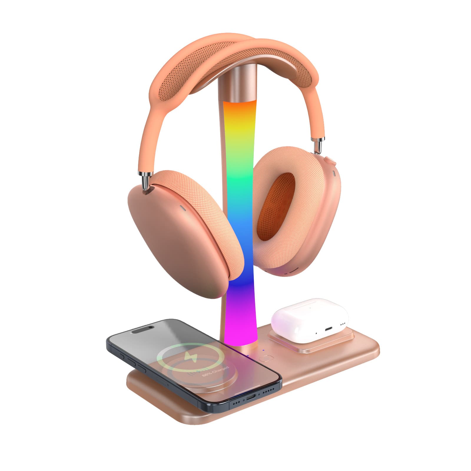 Headphone Stand for Over-Ear Headphones, Desktop Headphone Stand with Wireless Phone Charging