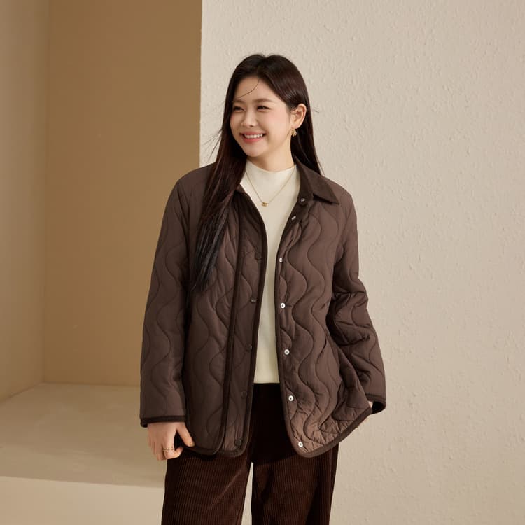 [Free City] Corduroy lapel wave quilting thickened cotton coat, Xianlixiu plus-size women's wear winter new style.