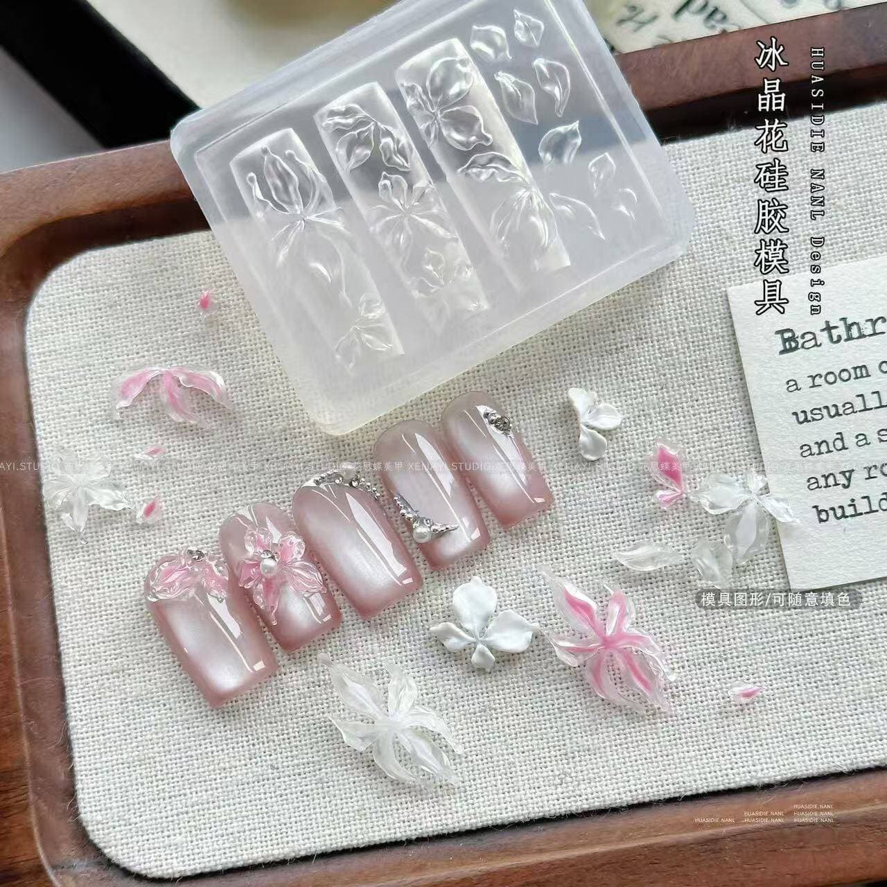 Highly transparent artistic conception ice crystal flower ice creative silicone mold nail art lily flower carved diy nail art jewelry silicone mold