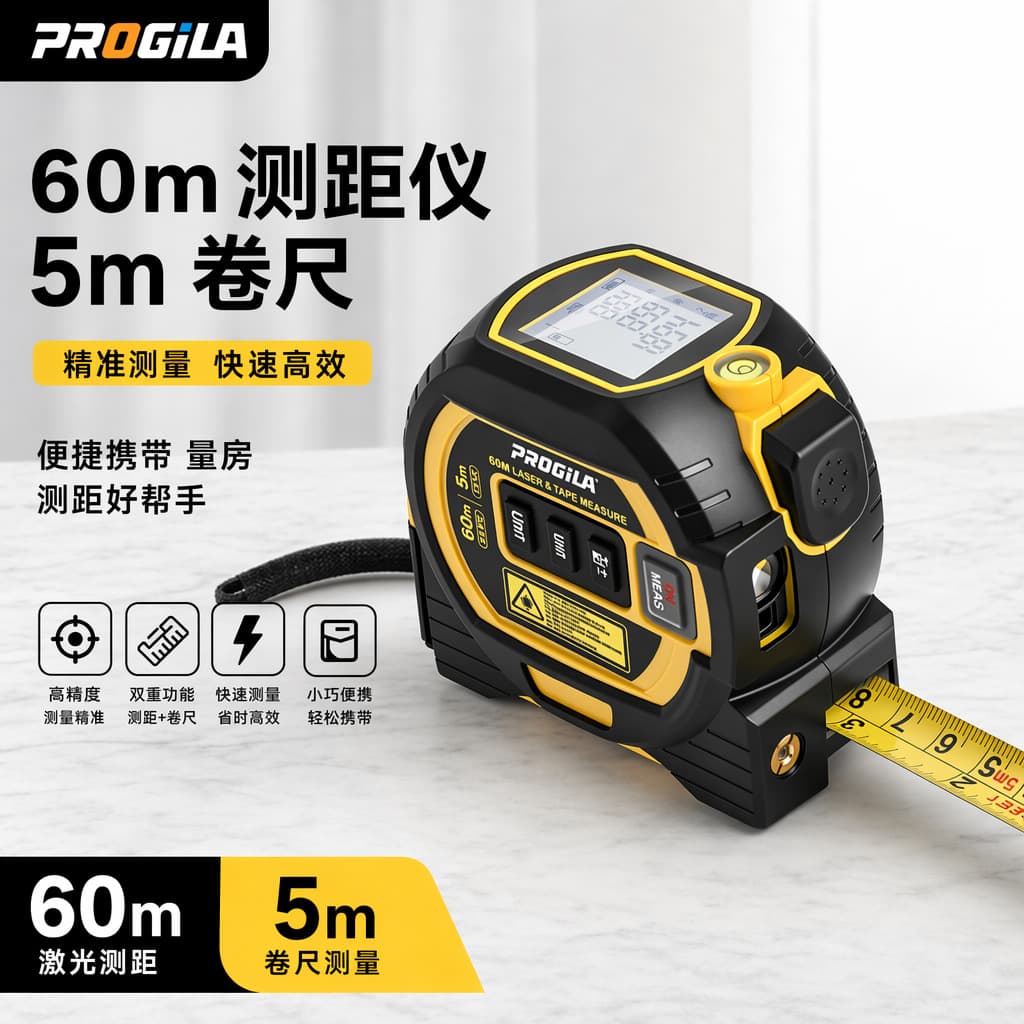 60m Infrared Laser Distance Meter with 5m Tape Measure Accessories Hardware Power Tool Set Cross-Border Special Indoor Decoration